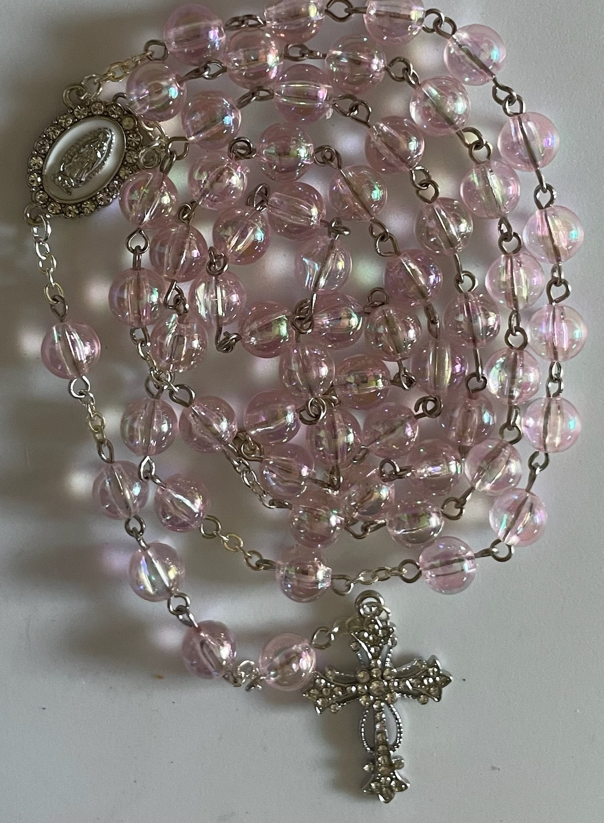 Handmade pink wire rosary