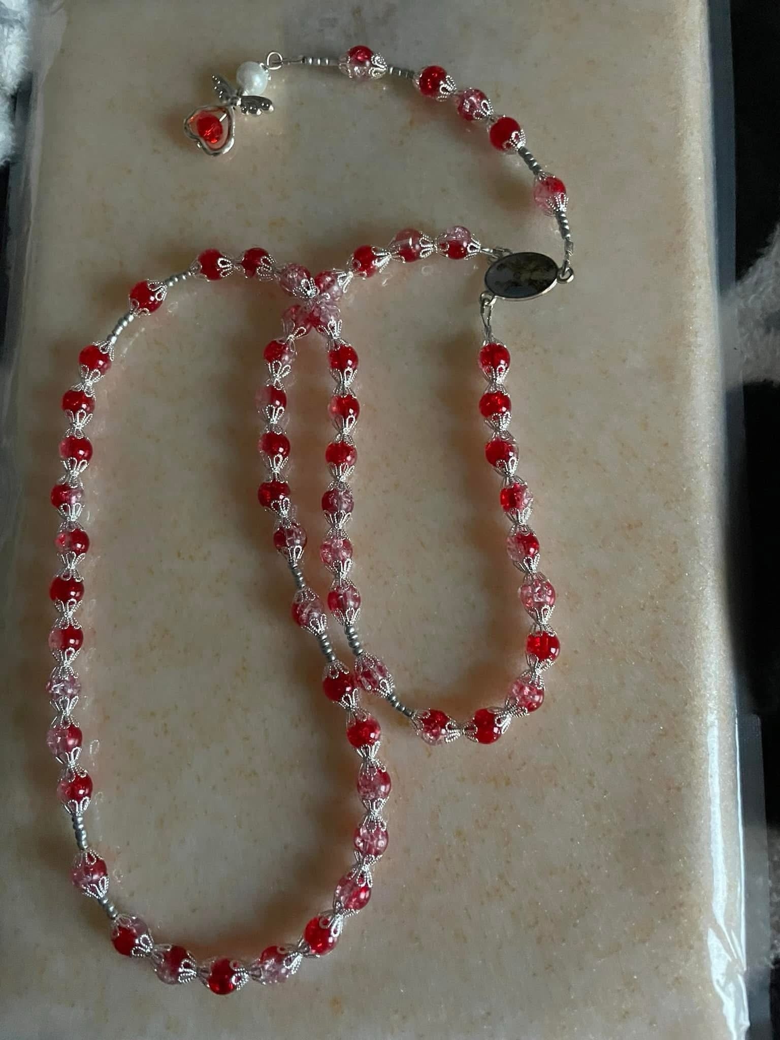 Handmade red wire rosary
