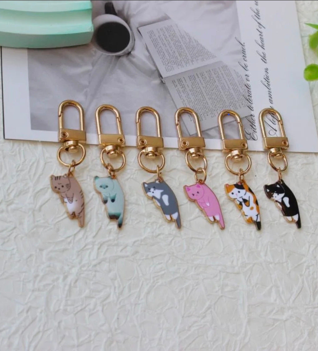 Cute Cat Keychain | Enamel Kitty Charm | Kawaii Cat Keyring | Purse & Backpack Accessory | Cat Lover Gift