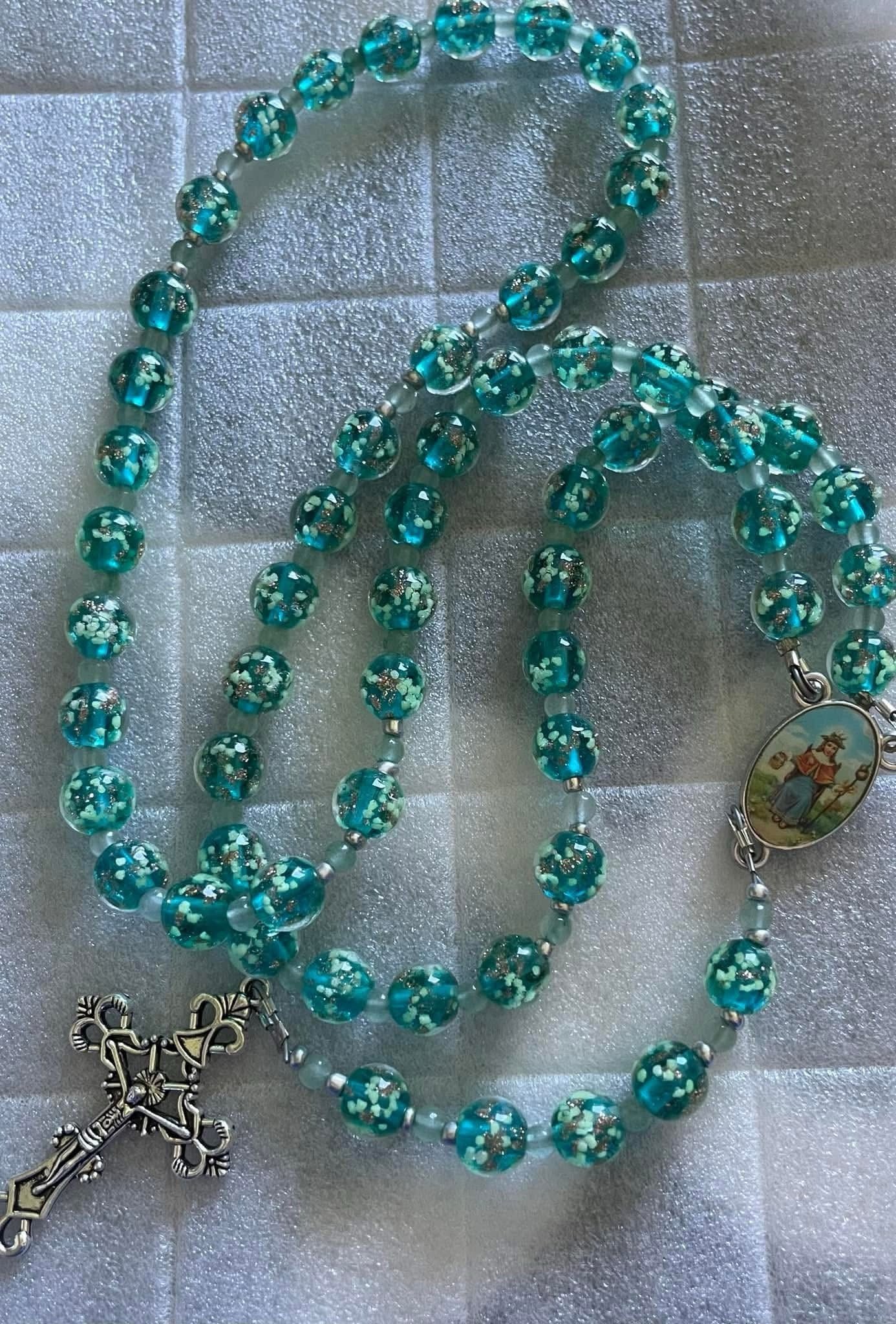 Handmade teal wire rosary